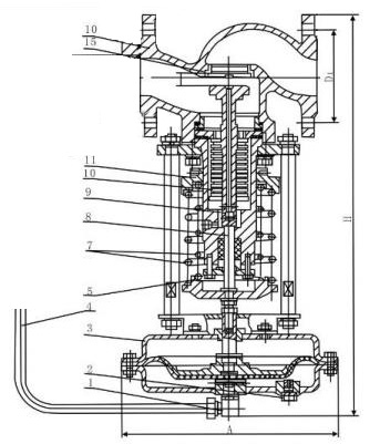 ZZYP型自力式压力调节阀阀后式产品结构图